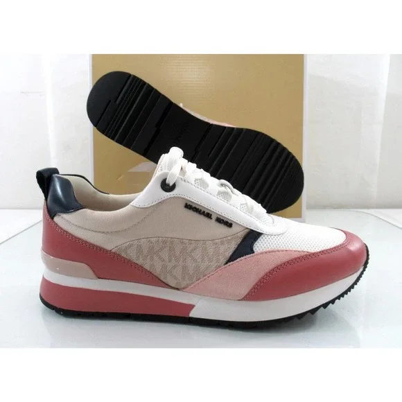 Michael Kors Allie Stride Trainer Lace Up Sneakers MK Logo Cream Multi